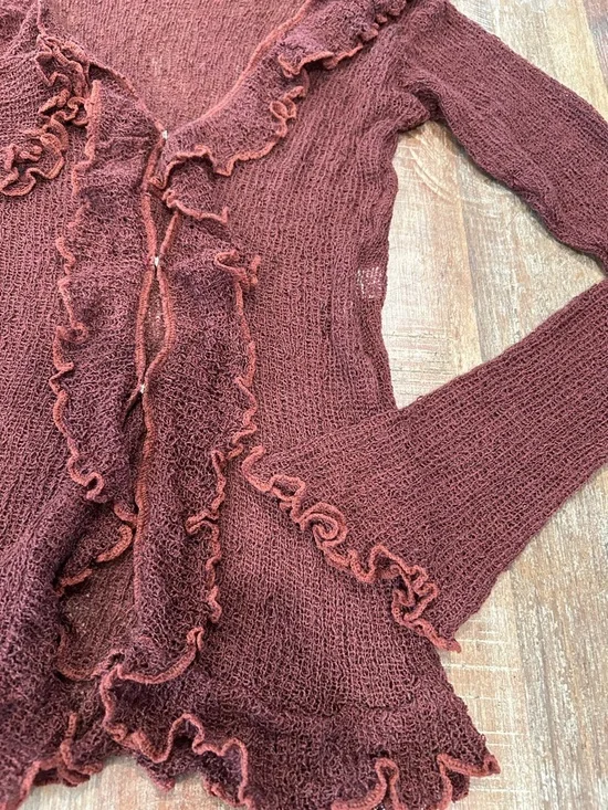 VTG Y2K Ruffled Semi-Sheer Snap-Front Cardigan - Picture 3 of 8